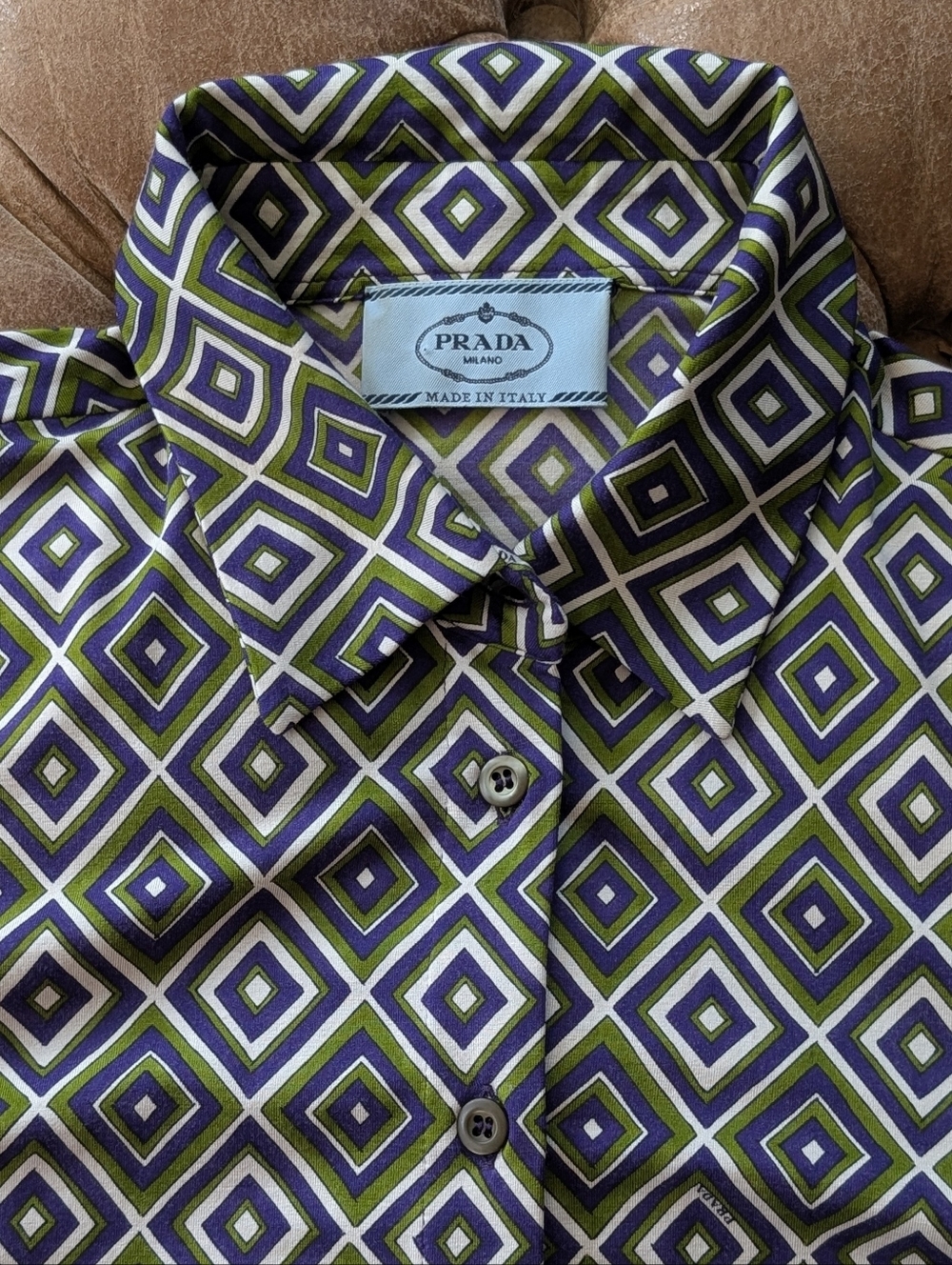 PRADA Silk Blend Slinky Stretchy Blouse Size 42 Purple Green Made In Italy - Picture 6 of 16